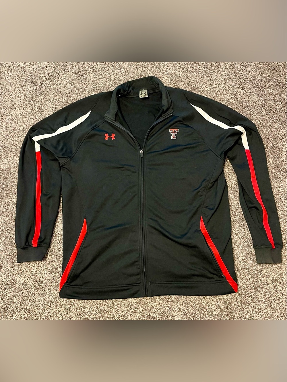 Under Armour Black Jacket with Red Accents and White Shoulder Stripes